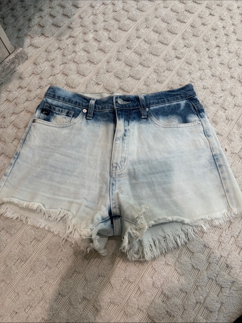 KanCan Ombre Bleach High-Rise Denim Shorts - Light Blue to Dark Blue